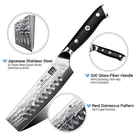 SHAN ZU chef knife 7-inch blade provides balanced cutting for dicing and slicing.