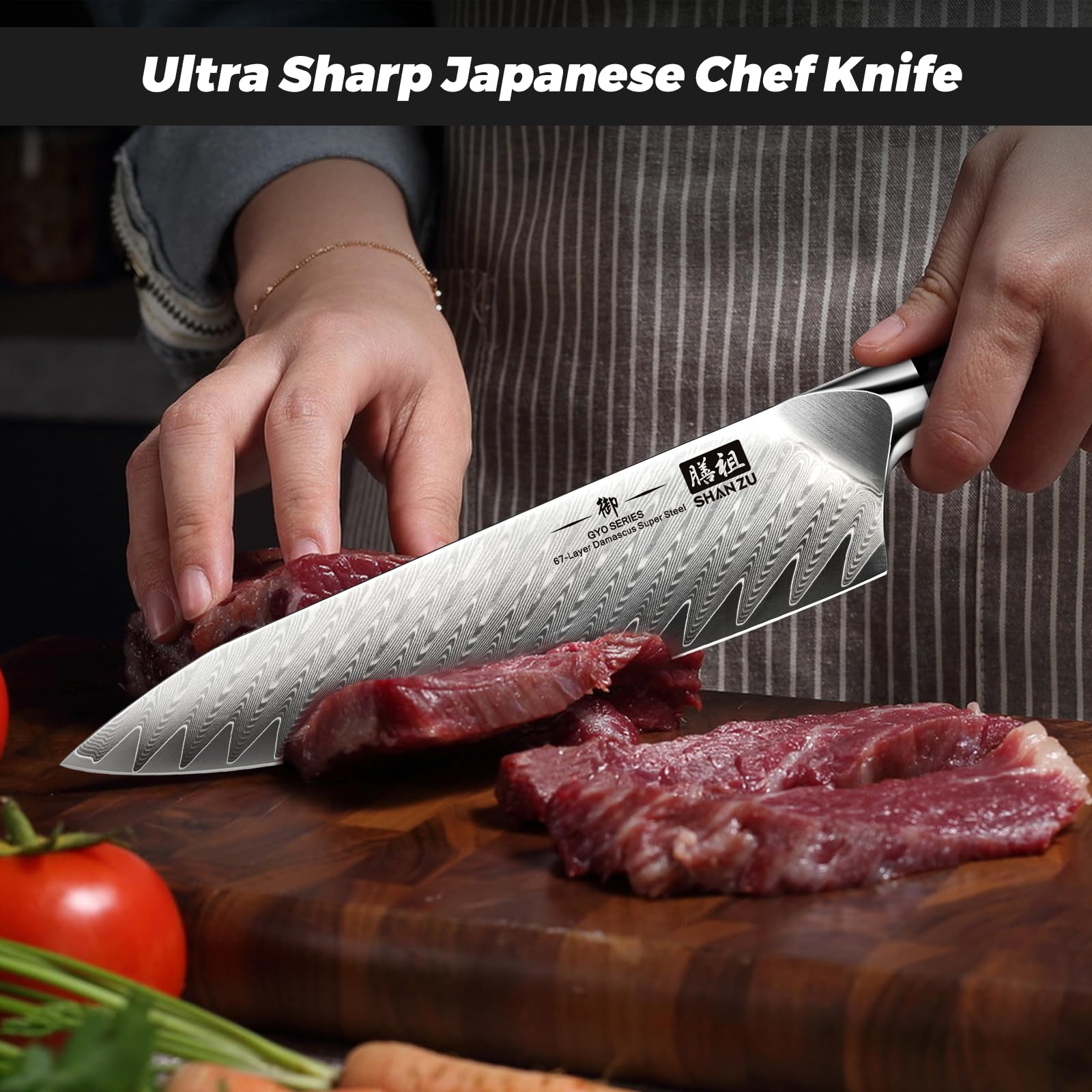 Edge test highlights the blade's sharpness and 15-degree bevel retention.