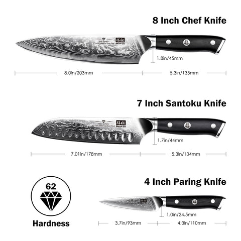 SHAN ZU Damascus knife set fully displayed for versatile kitchen prep