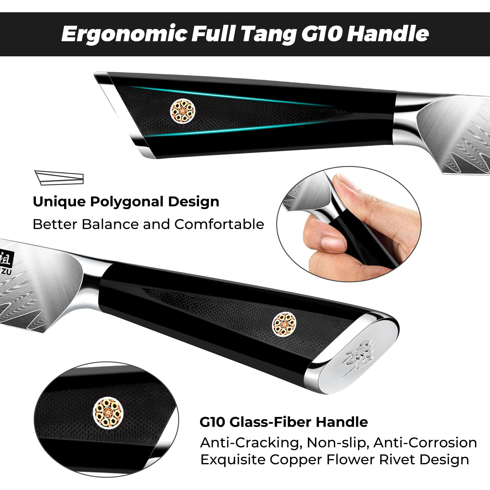 SHAN ZU Damascus 4-inch knife ergonomic handle for safe, steady slicing