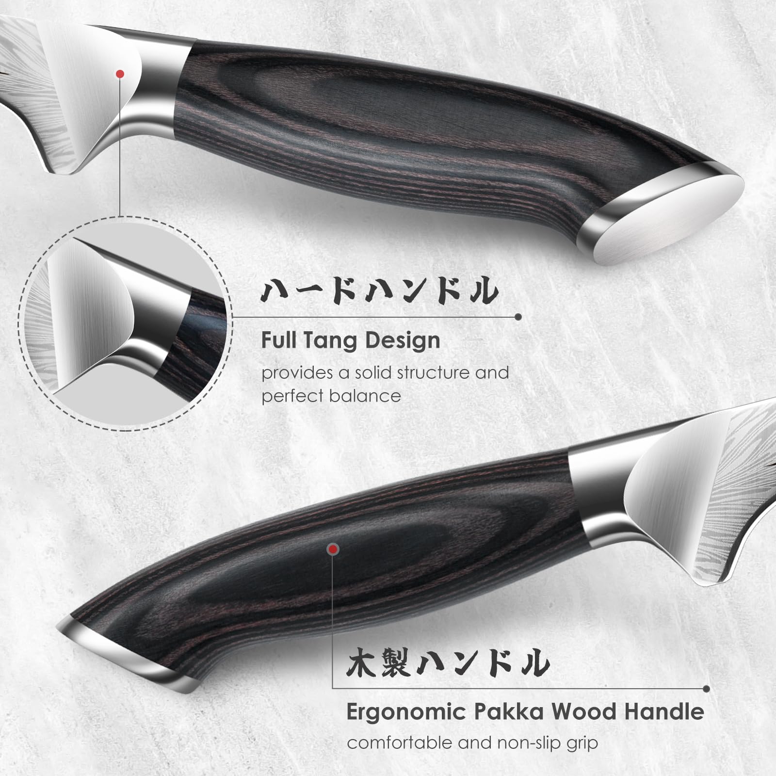SHAN ZU ergonomic Pakkawood handle provides comfortable grip during prep