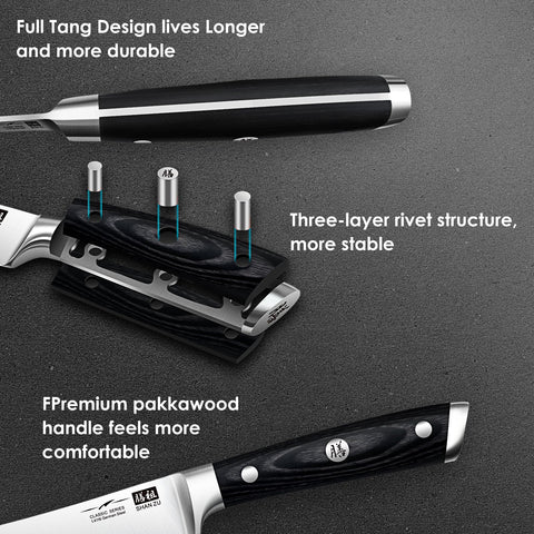 SHAN ZU ergonomic triple-rivet handle for secure comfortable grip