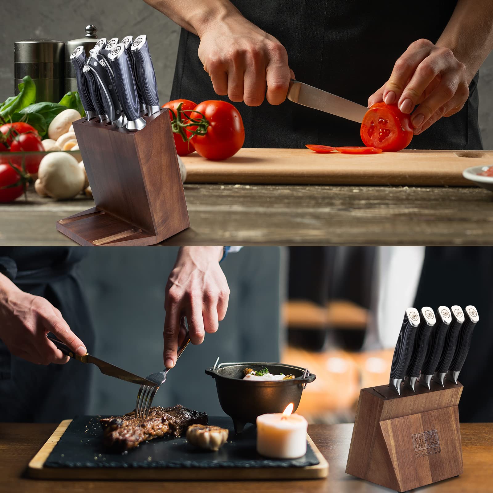 SHAN ZU Genbu ergonomic handle provides comfortable control during prep.