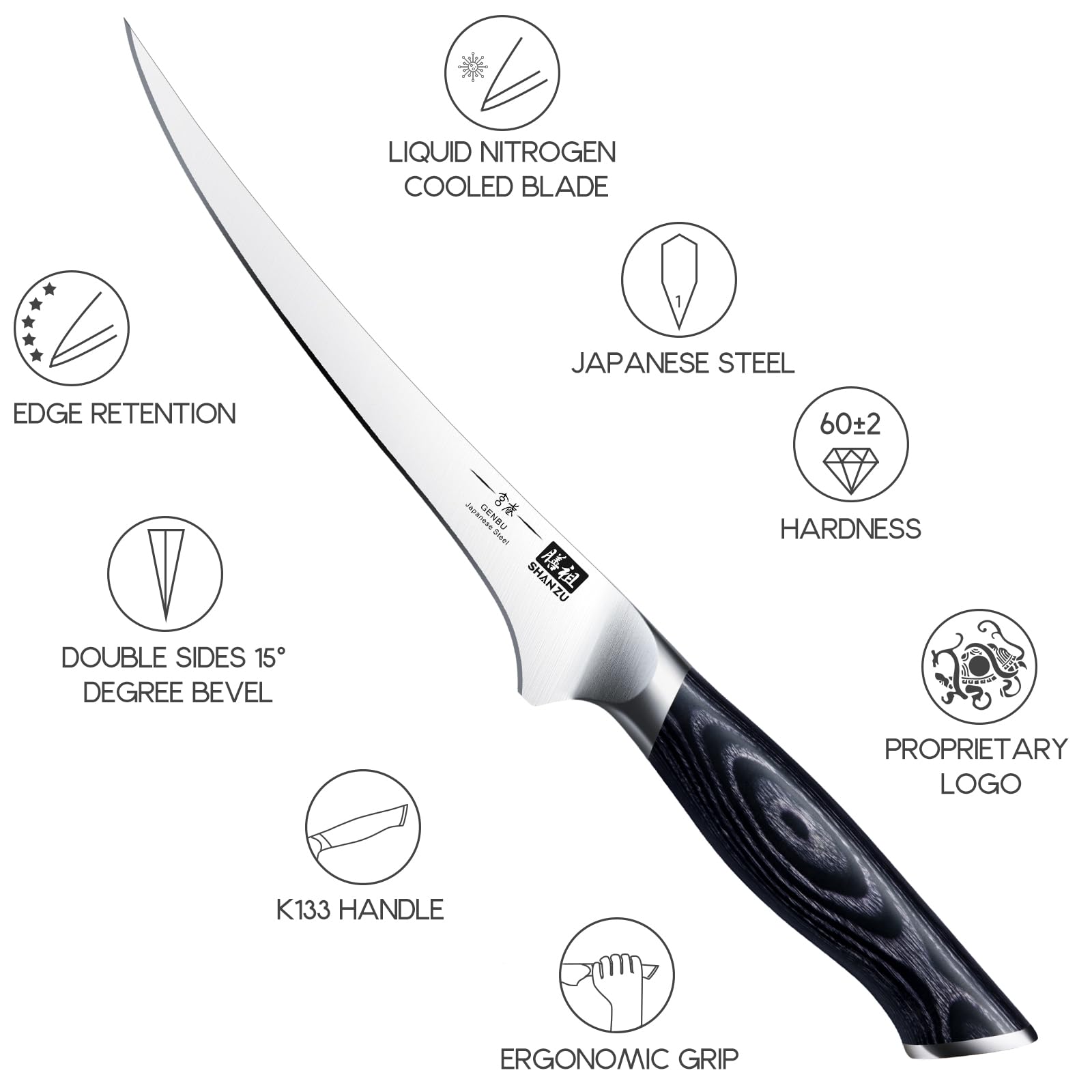 SHAN ZU Genbu knife in use for filleting fish with clean, smooth cuts.
