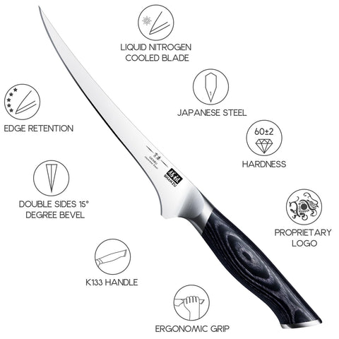 SHAN ZU Genbu knife in use for filleting fish with clean, smooth cuts.