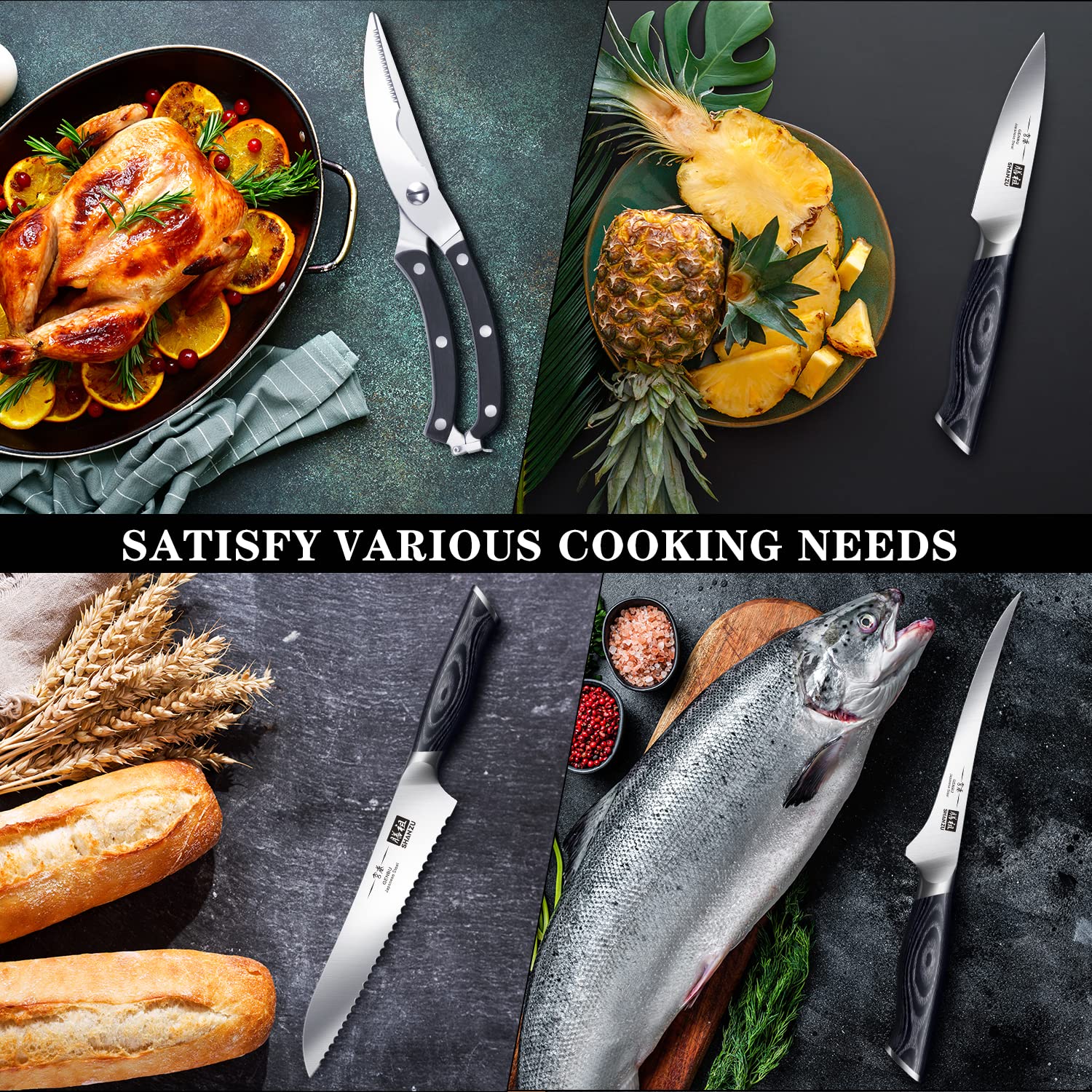 SHAN ZU Genbu complete knife set supports versatile kitchen tasks.
