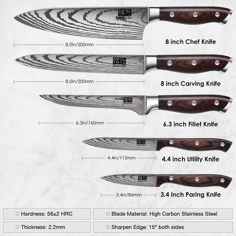 SHAN ZU knife set high-carbon blade with ergonomic pakkawood handle for comfortable balance.