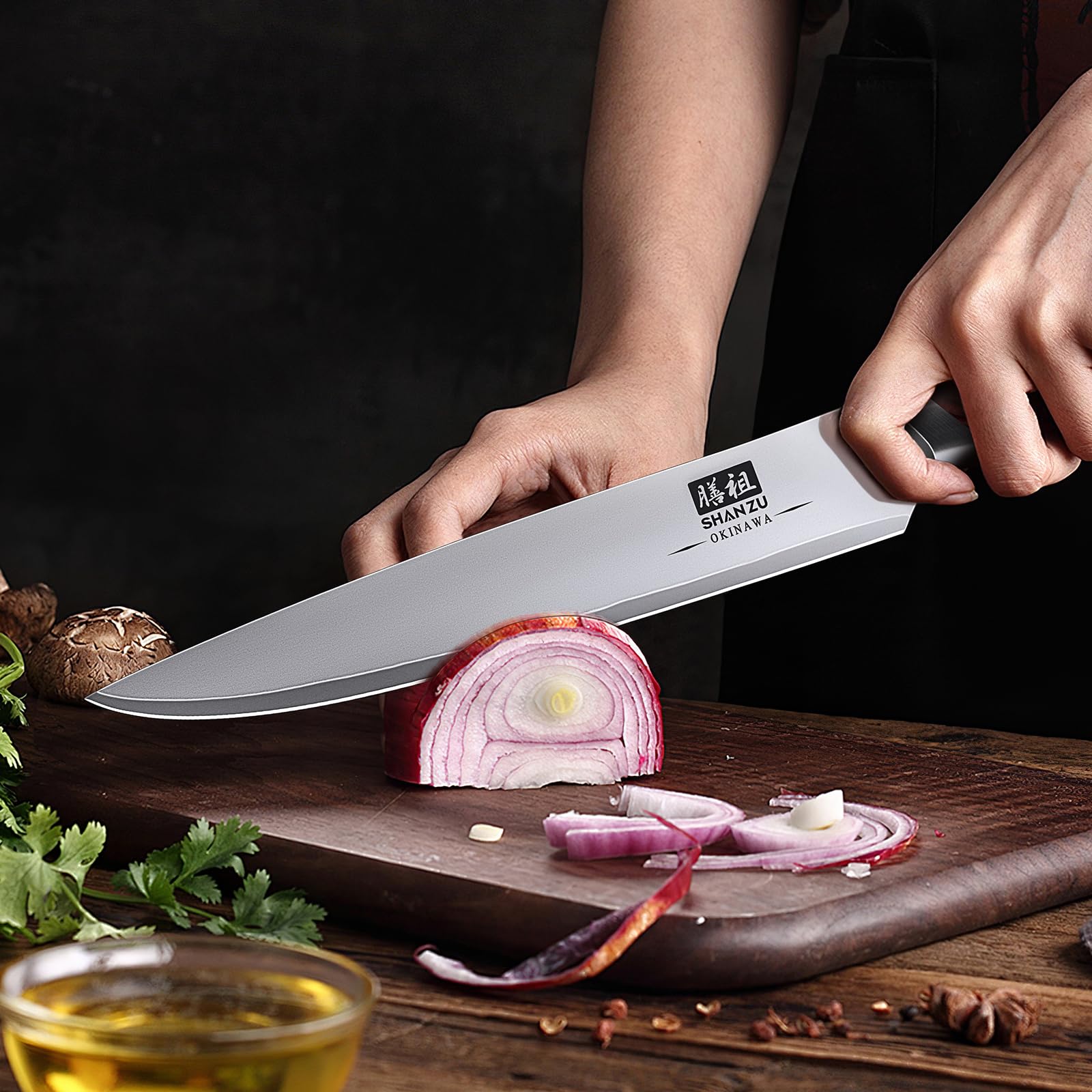 SHAN ZU knife set in dining scene showing elegant kitchen setup.