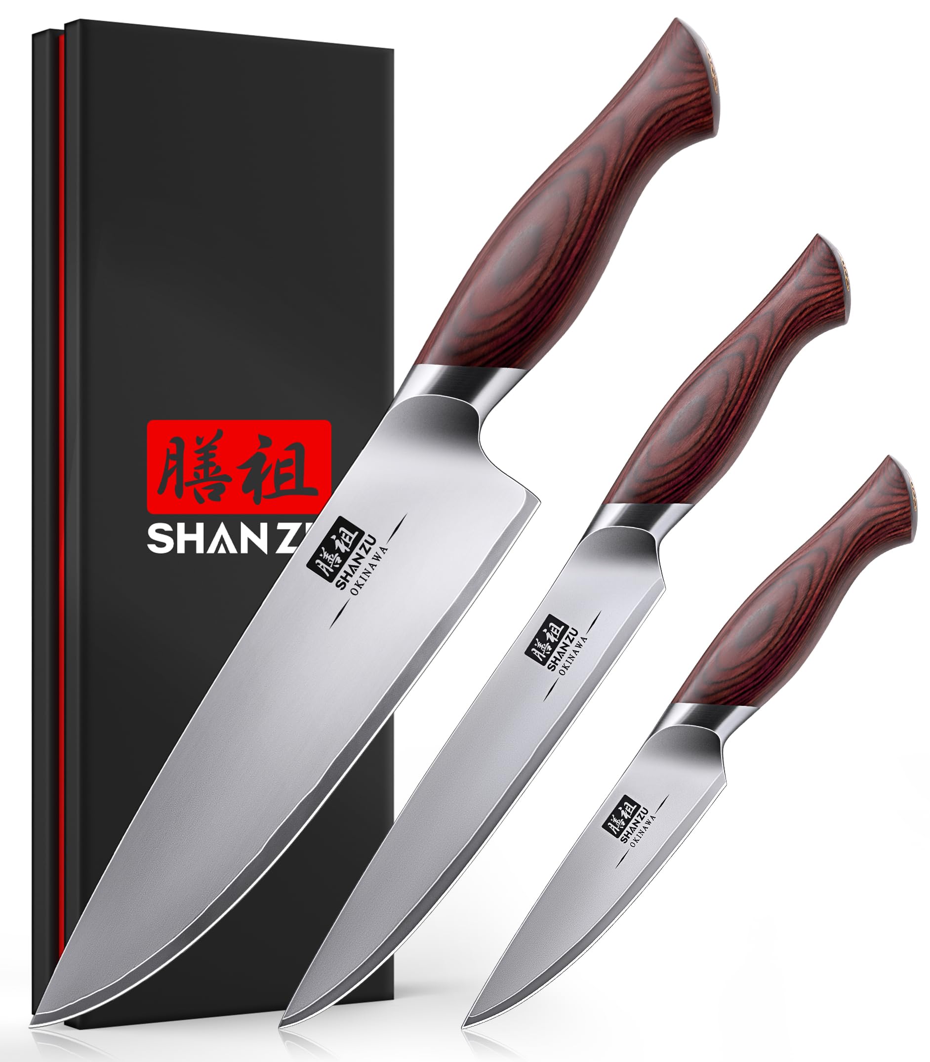 SHAN ZU 3-piece knife set gift box ready for gifting and storage.