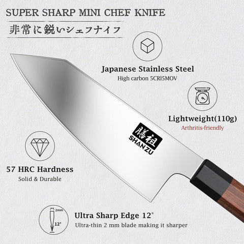 SHAN ZU mini-size chef knife in hand demonstrates ergonomic control