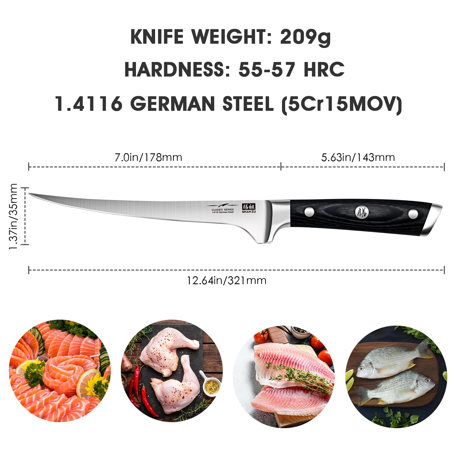SHAN ZU professional-grade knife for fish and meat prep