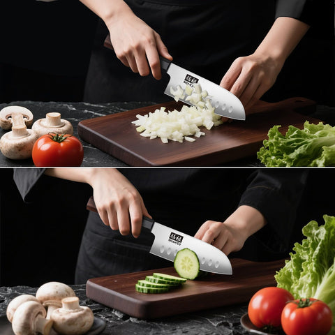SHAN ZU santoku knife in kitchen setting shows versatile use