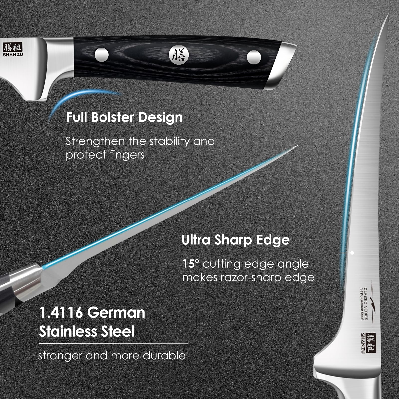 SHAN ZU sharp-tip fillet knife for precise bone navigation