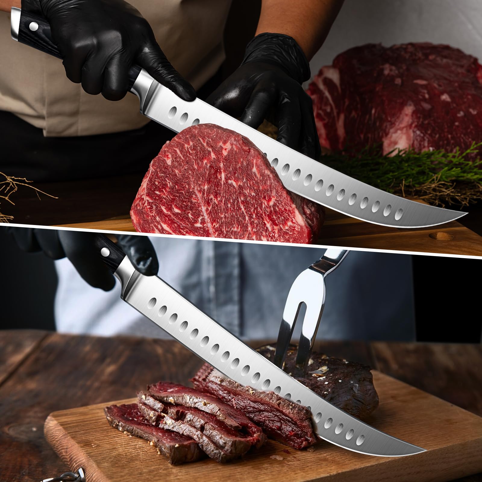 SHAN ZU slicing knife carves large roasts with even thickness and clean edges.