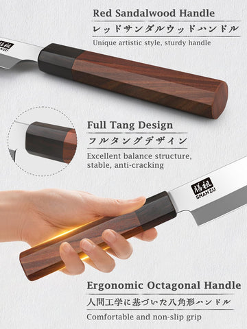 SHAN ZU sushi knife full tang design supports enduring strength during kitchen tasks