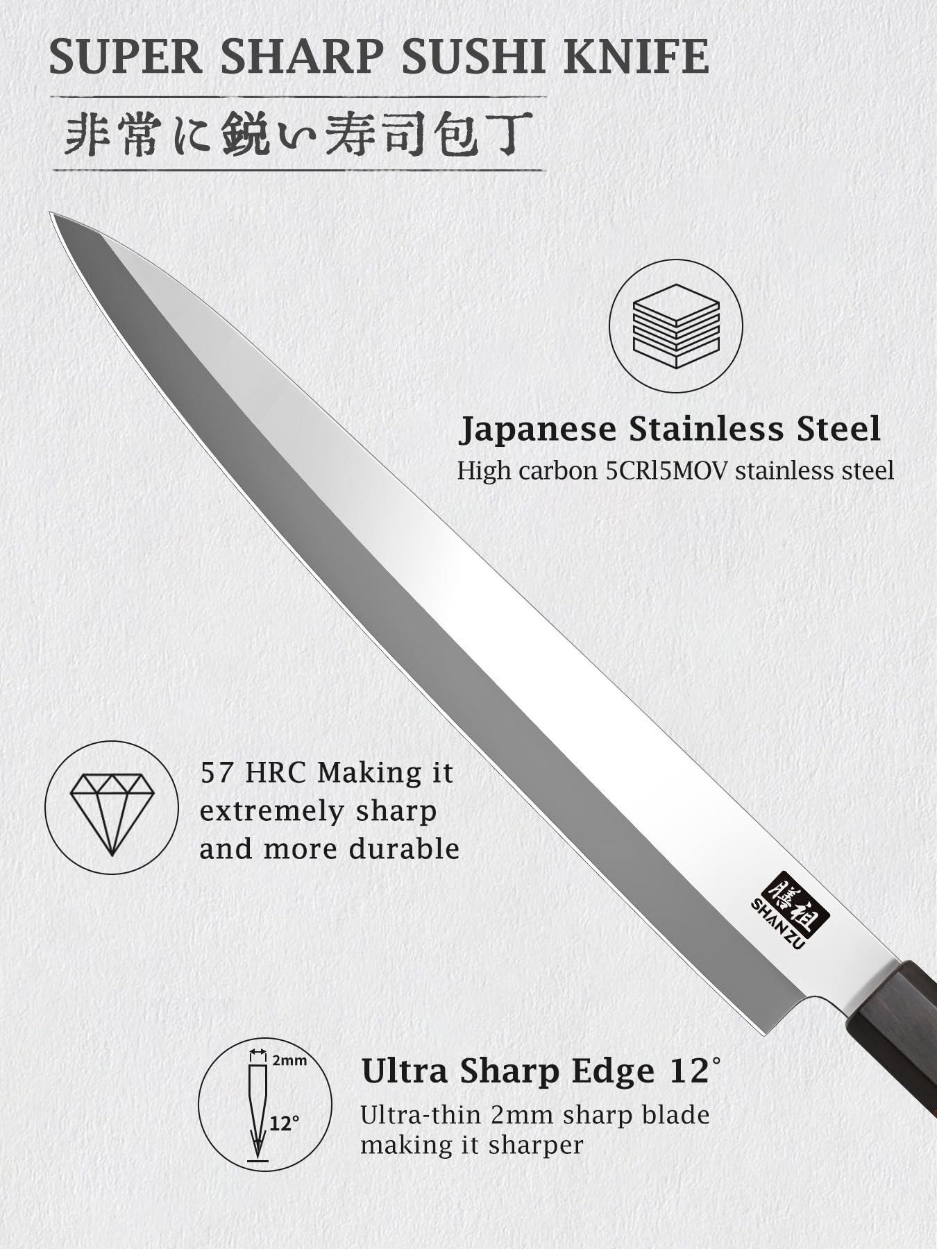 SHAN ZU sushi knife red sandalwood handle demonstrates comfortable grip and balanced control