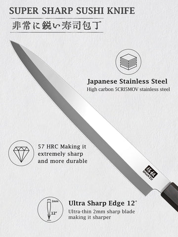 SHAN ZU sushi knife red sandalwood handle demonstrates comfortable grip and balanced control
