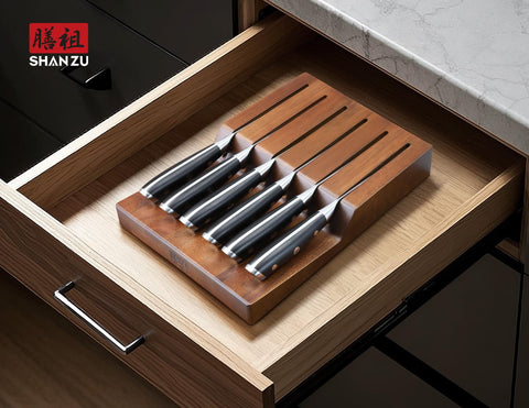 SHAN ZU Wooden knife block securely holds all six knives