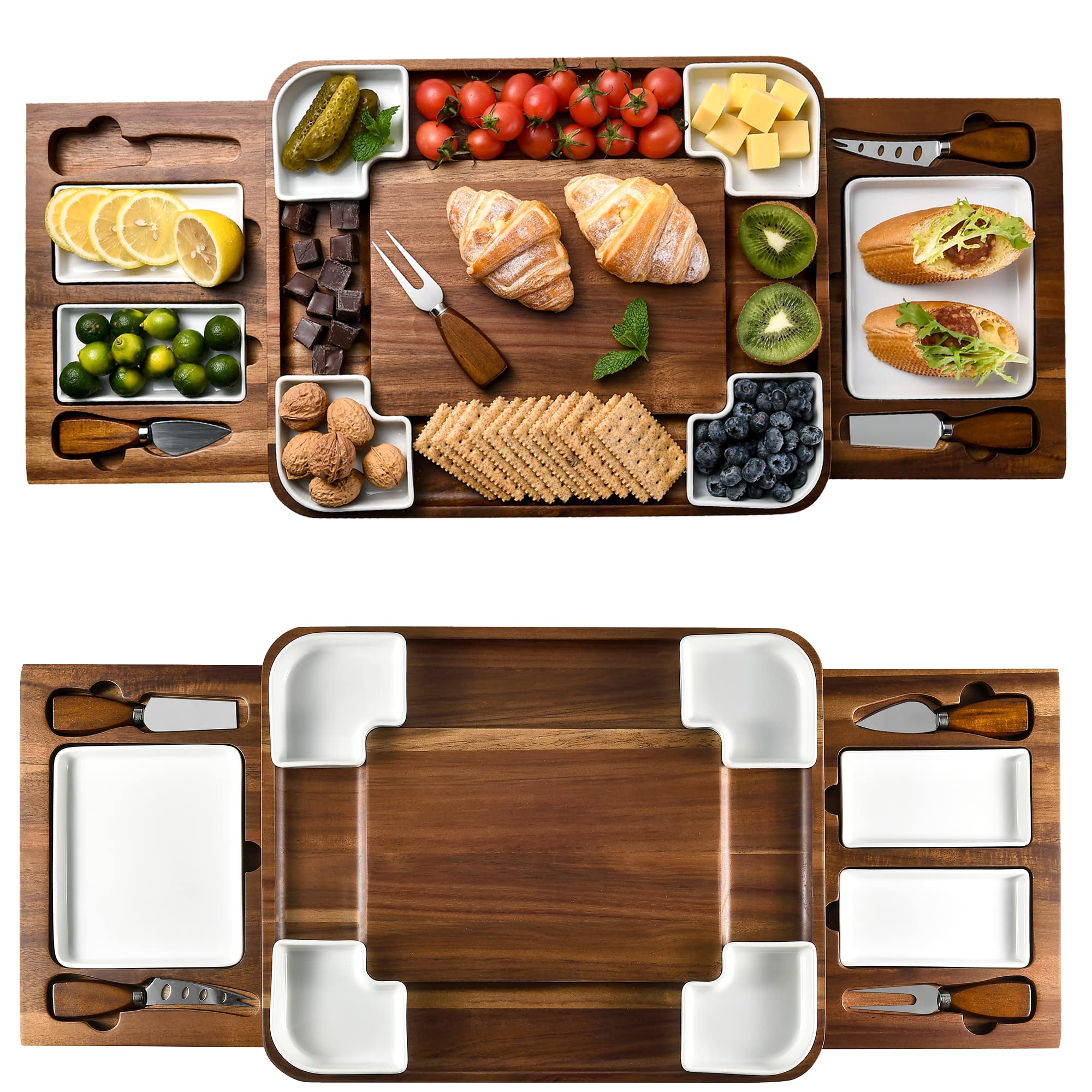 Shanik upgraded acacia cheese board square, stylish centerpiece for entertaining.