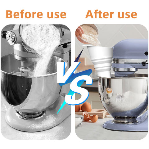 SHANPIN flour funnel securely fits stand mixer bowls for precise ingredient transfer.