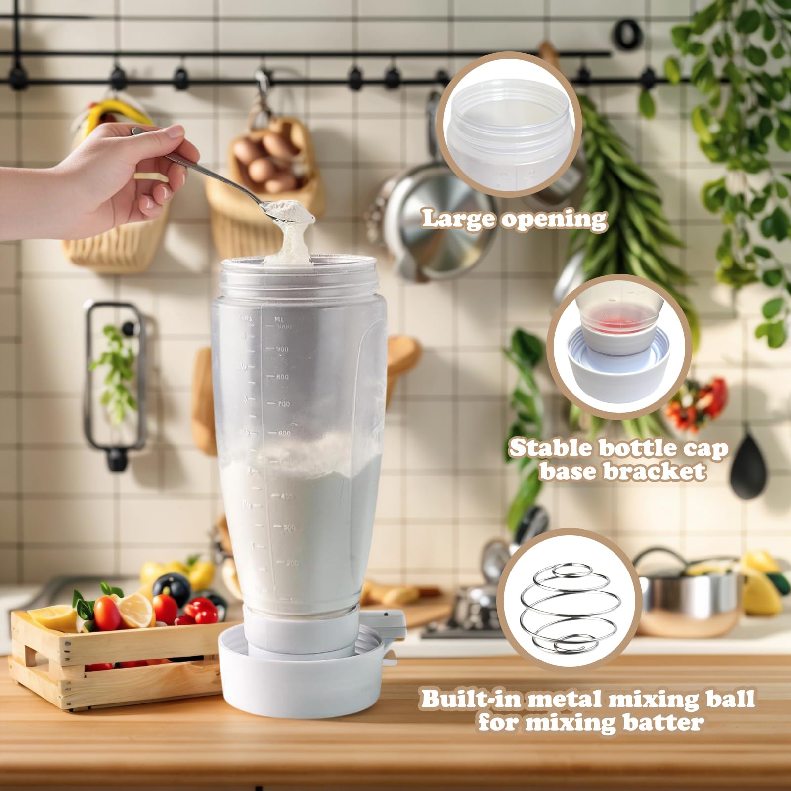SHANXUMC batter bottle with sturdy base keeps pouring steady.