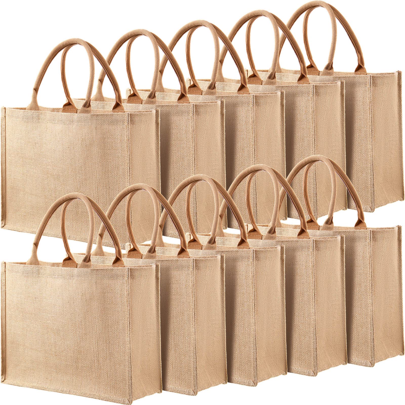 Shappy burlap tote bag showing large 15.3 x 12.2 x 5.9 inches size for daily use.