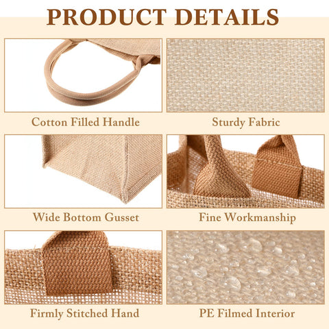 Shappy burlap tote with waterproof inner lining keeps contents dry.