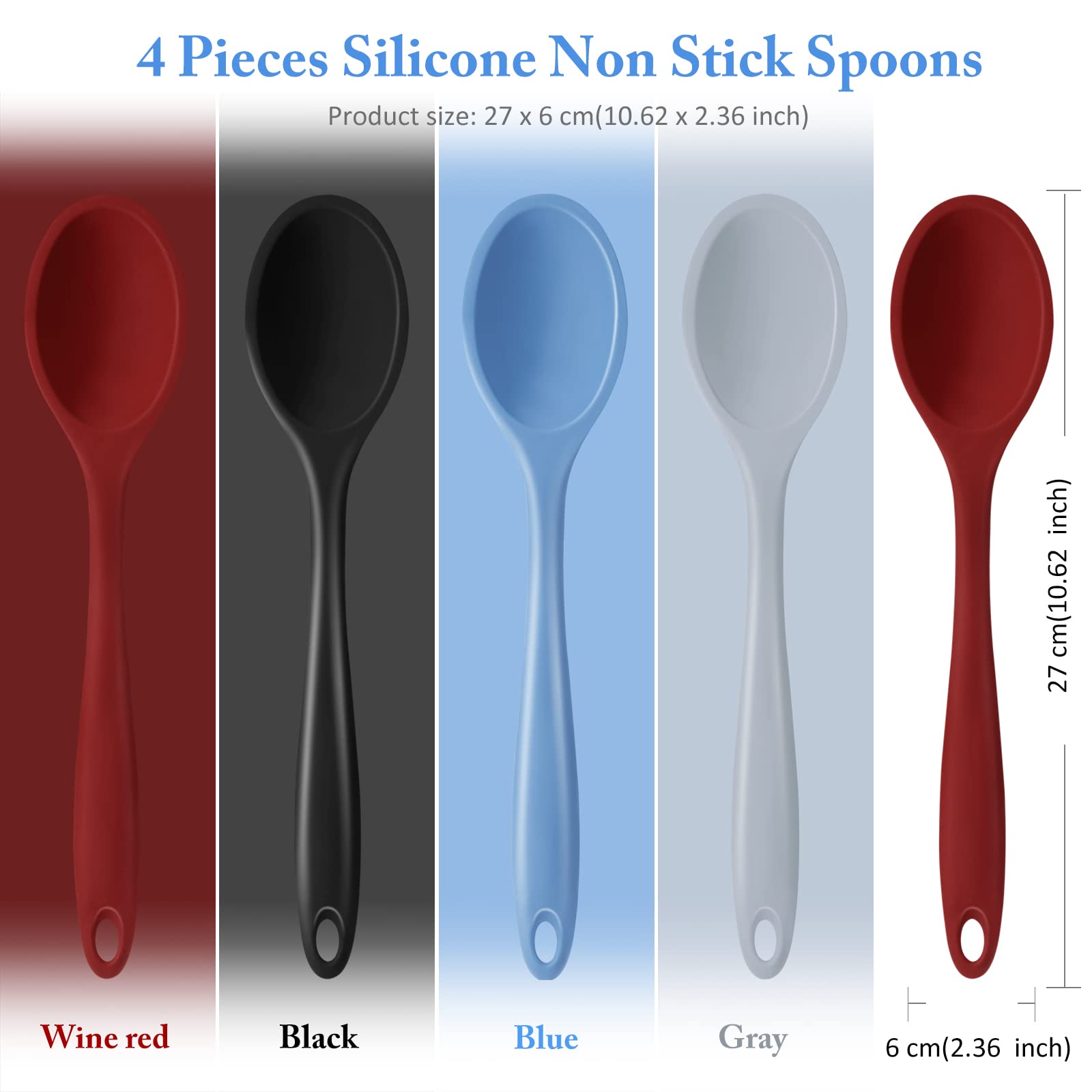 Shappy silicone cooking spoon in black, 10.6 inches, non-stick and easy to clean