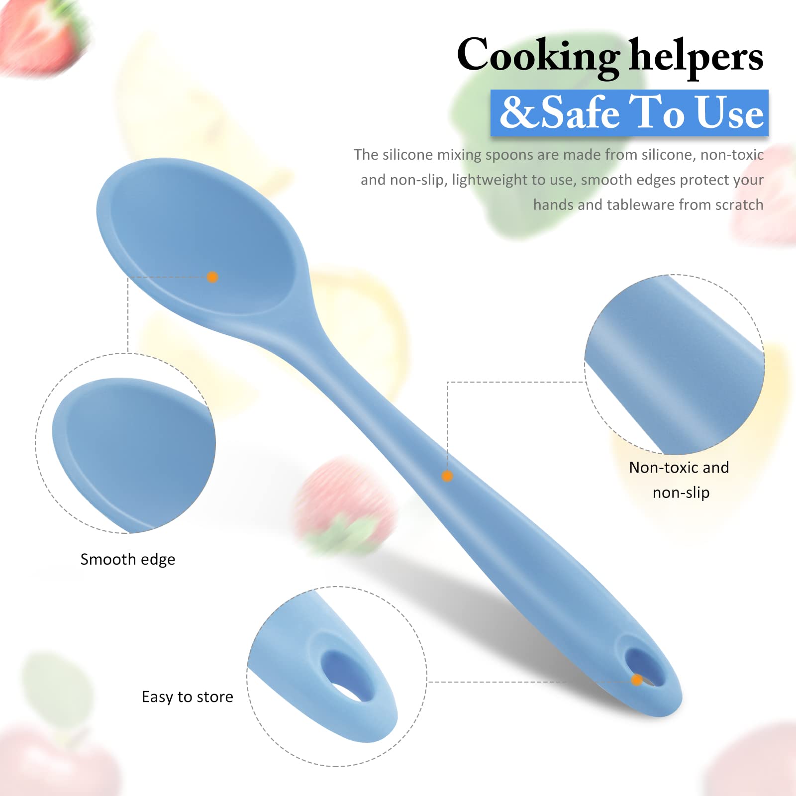 Shappy silicone cooking spoon in blue, heat resistant for high-temp cooking