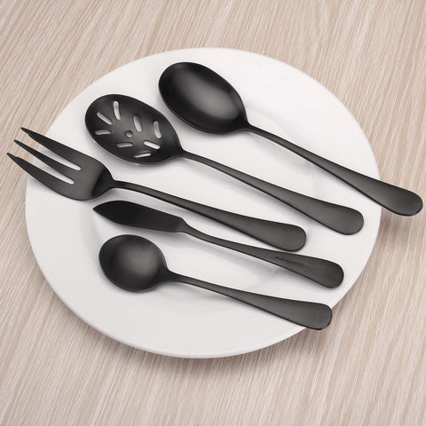 Sharecook matte black serving set on table, dishwasher-safe and rust-resistant for everyday use.