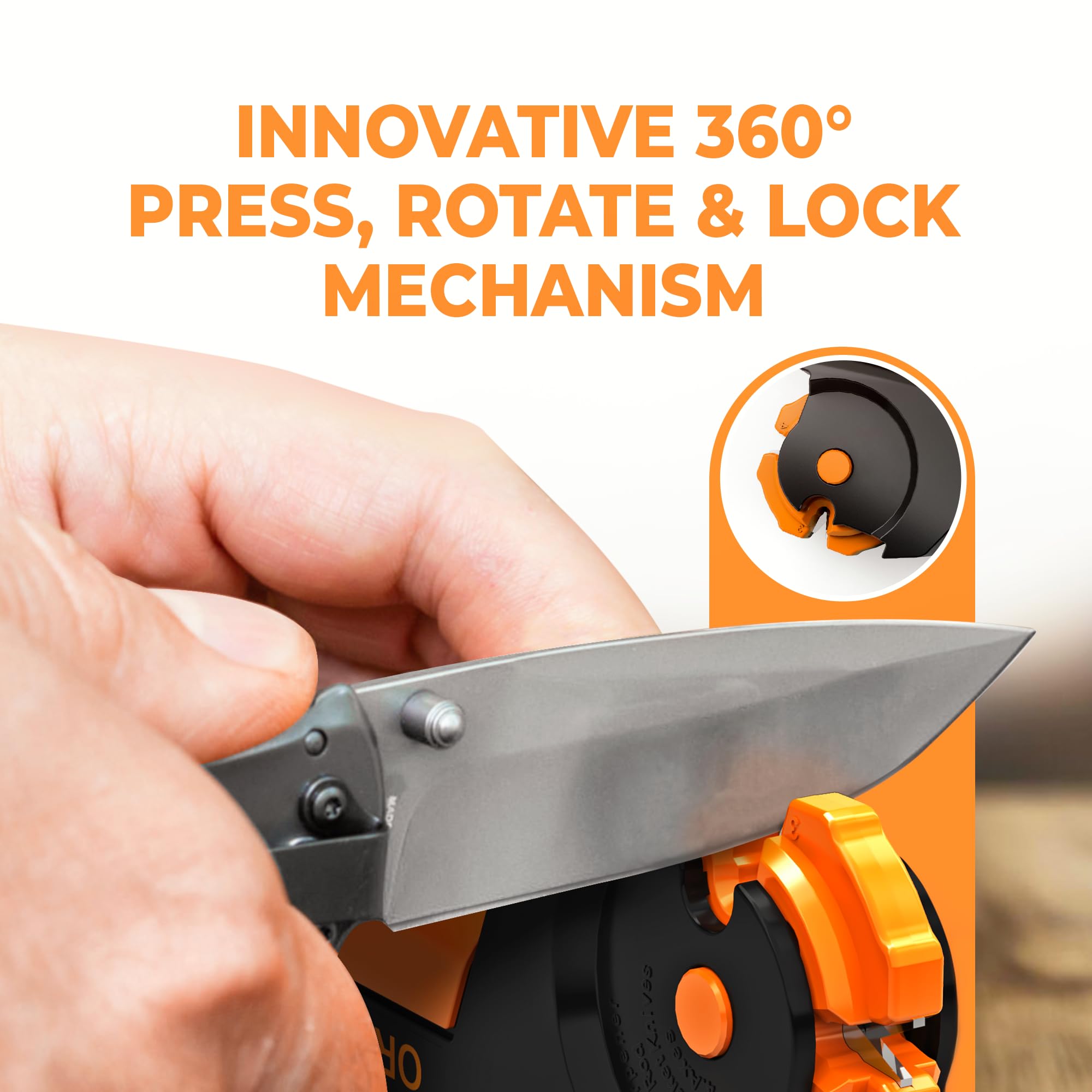 Orange Ninja portable EDC sharpener ready for travel
