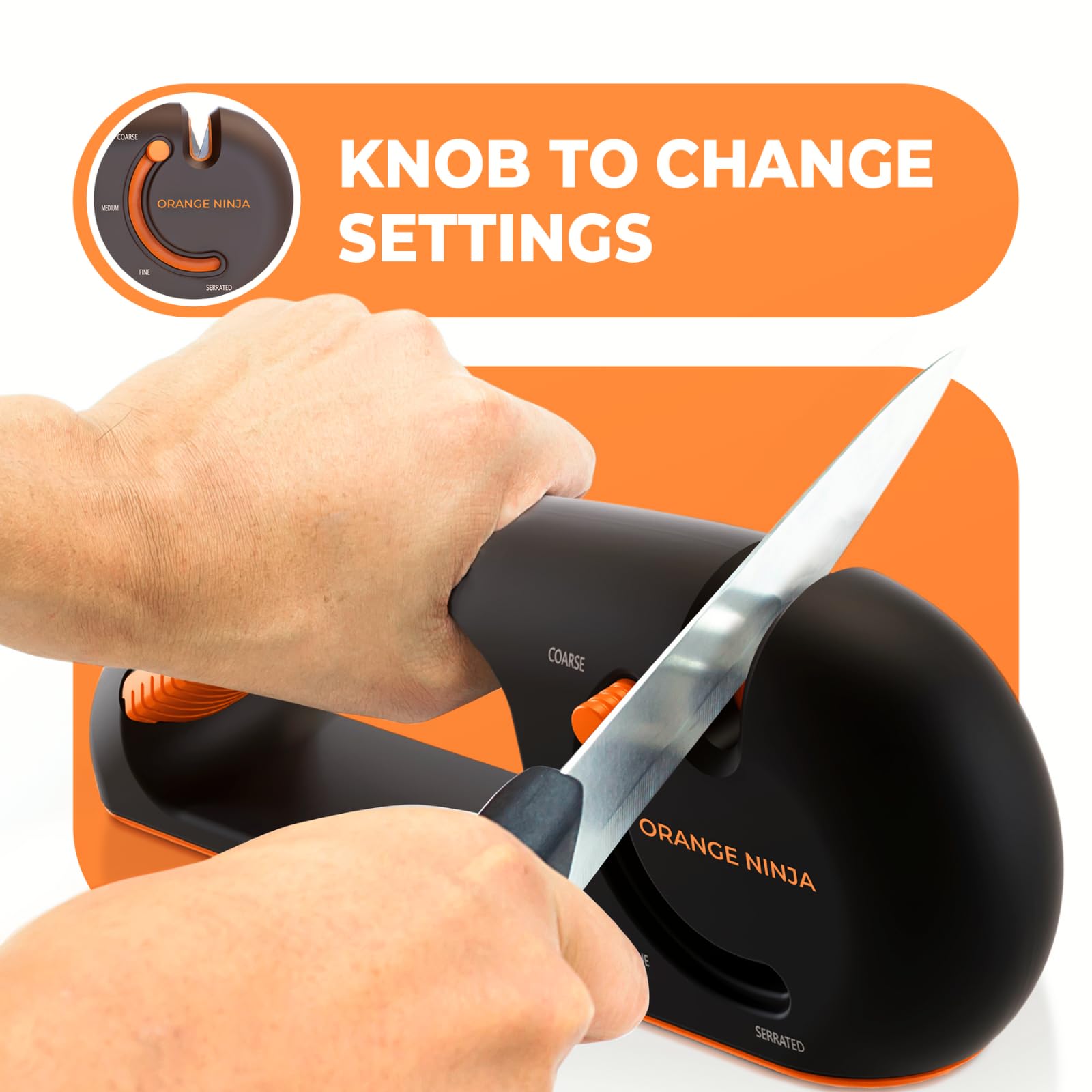 Orange Ninja serrated slot sharpening serrated blades with controlled precision