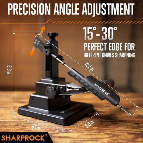 SHARP ROCK precision angle adjustment close-up for consistent blade edges.