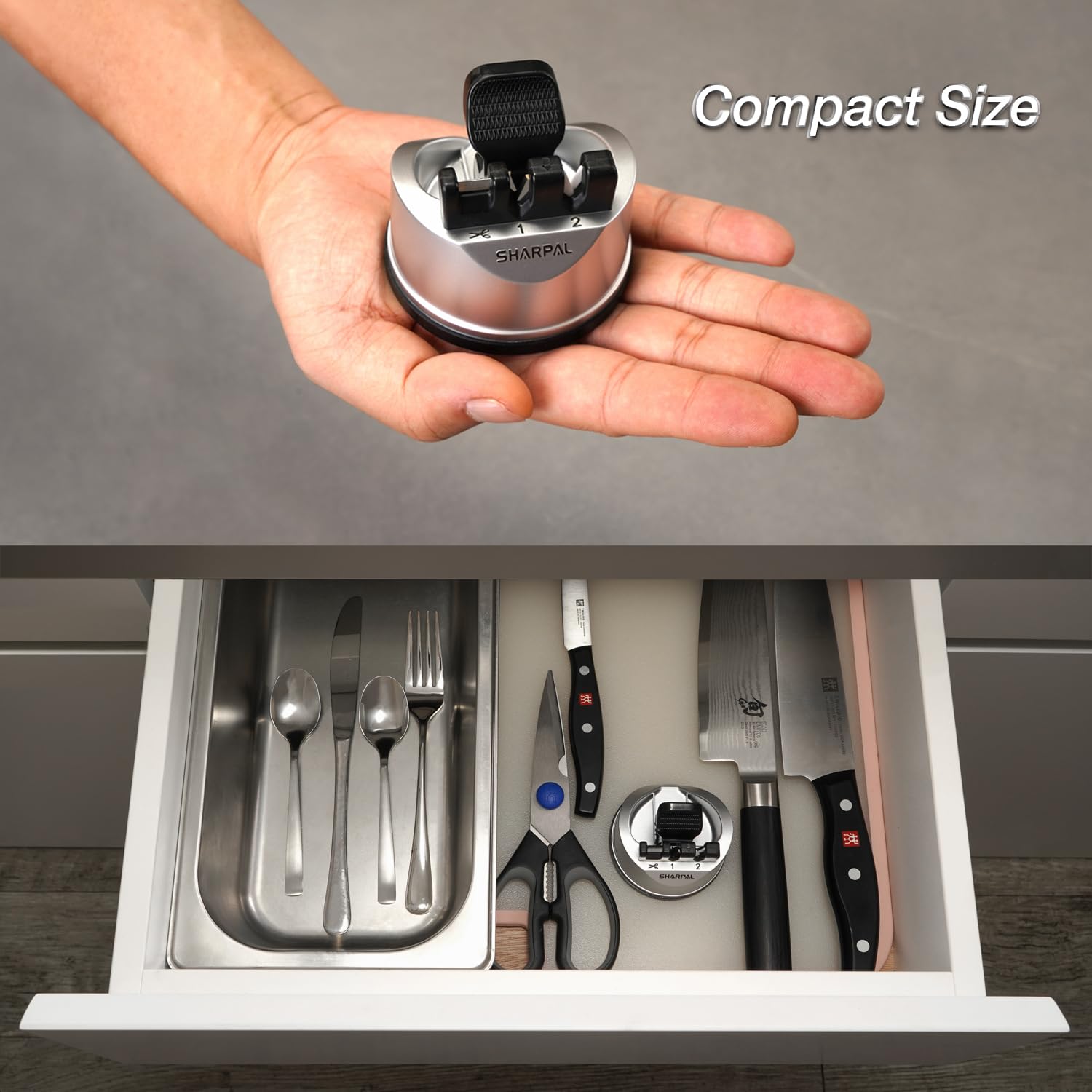 SHARPAL 191H compact design saves counter space while sharpening