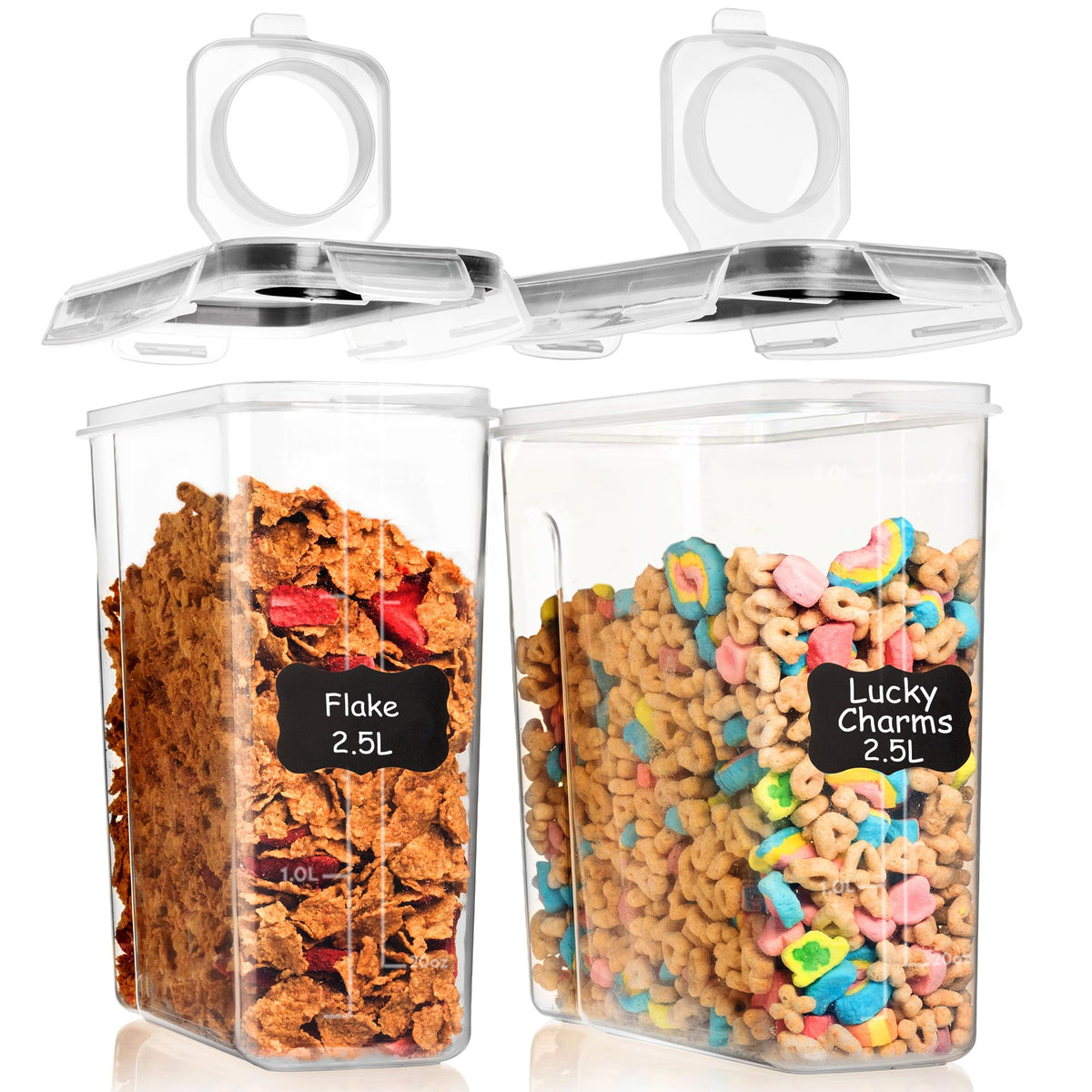 Shazo 2-pack cereal containers with lids keep cereals fresh and neatly organized.