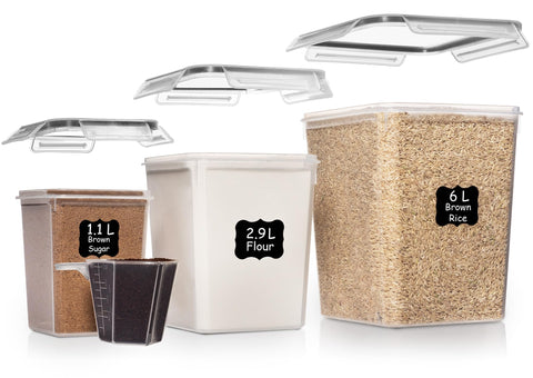 Shazo 6L flour container with airtight seal for fresh baking staples.