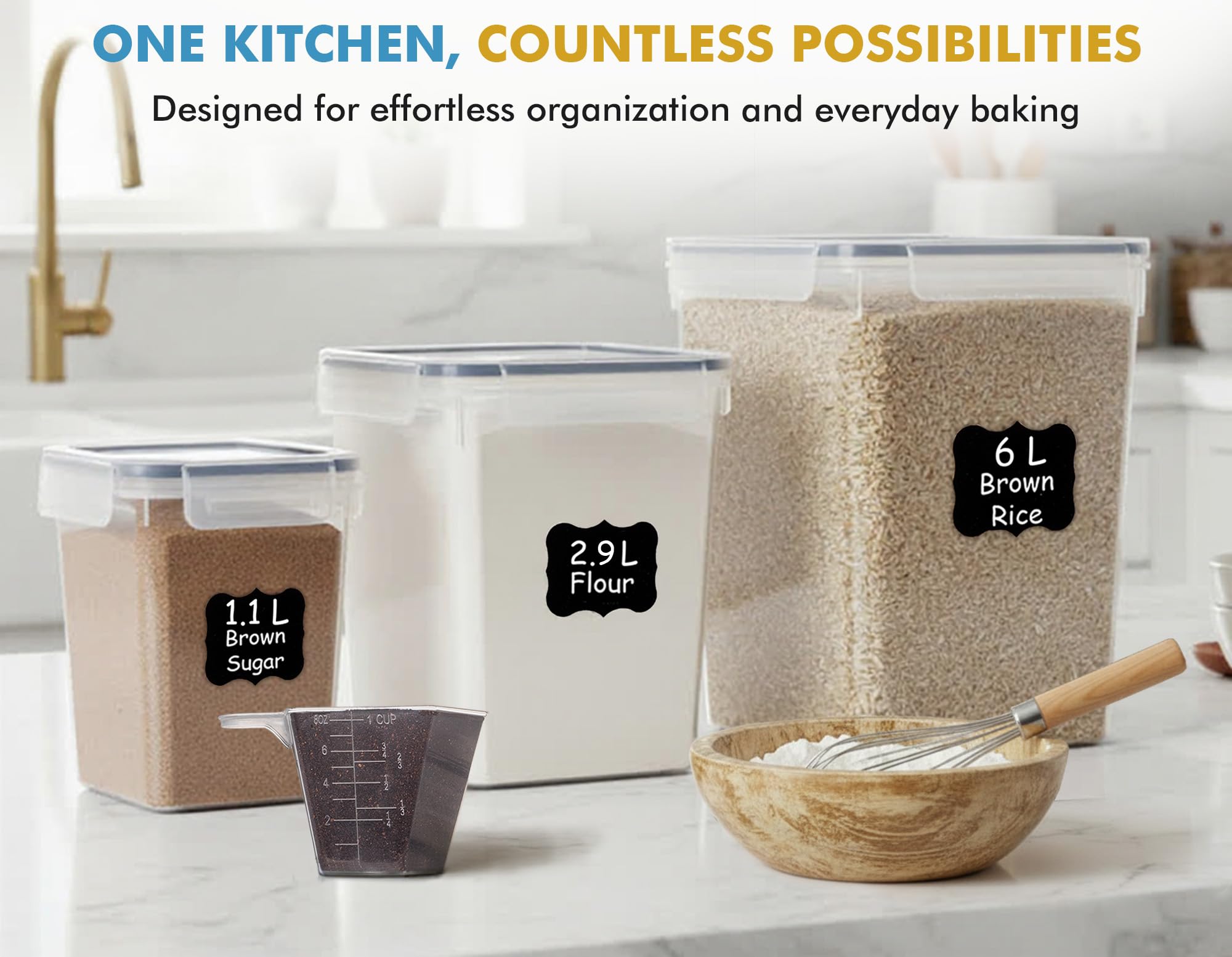 Shazo airtight lids securely close to lock in freshness.