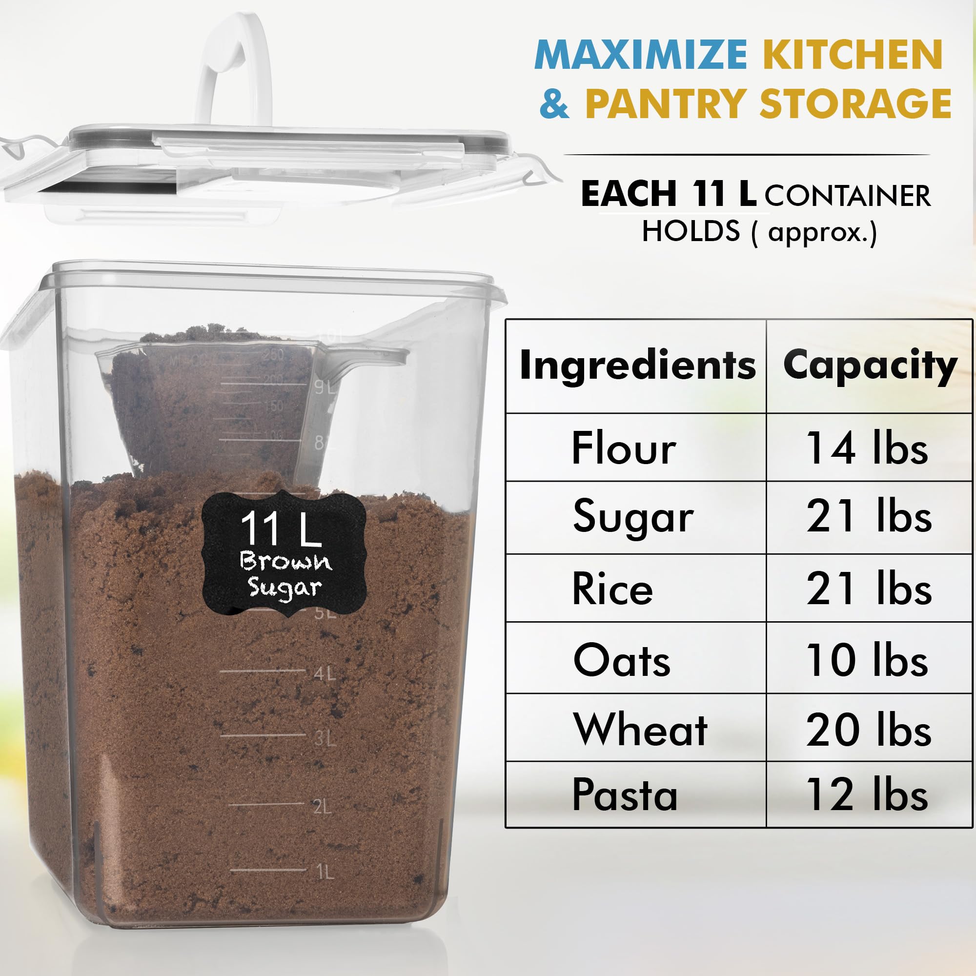 Shazo BPA-free plastic emphasizes safe, durable pantry storage.