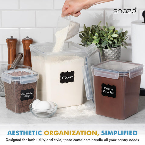 Shazo kitchen storage solution for pasta, grains, and snacks.