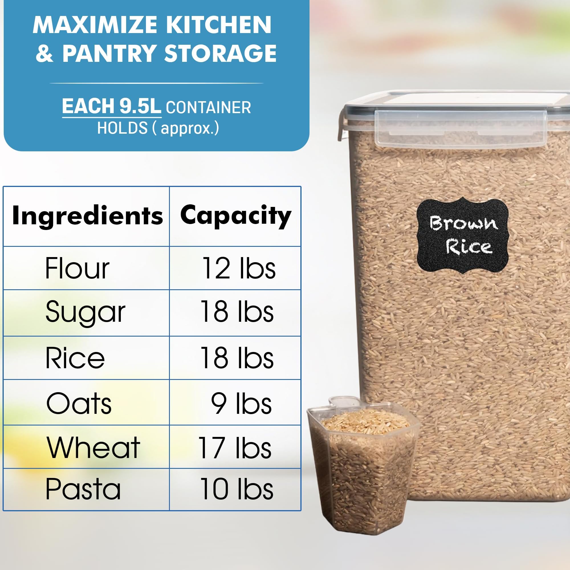 Shazo two measuring cups included with the set for bulk portioning.