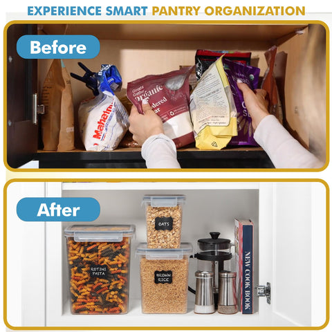 Shazo stackable pantry system saves cabinet space and reduces clutter.