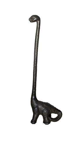 Sheff dinosaur cast-iron paper towel holder on rustic counter for towel organization