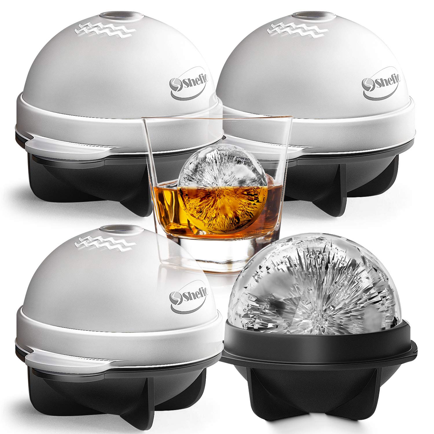 Shefio bourbon ice cube molds create large round ice balls for slow dilution in whiskey.