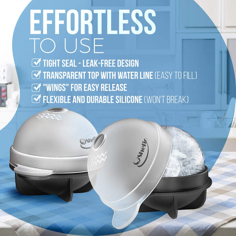 Shefio leakproof silicone ice ball maker with easy release.