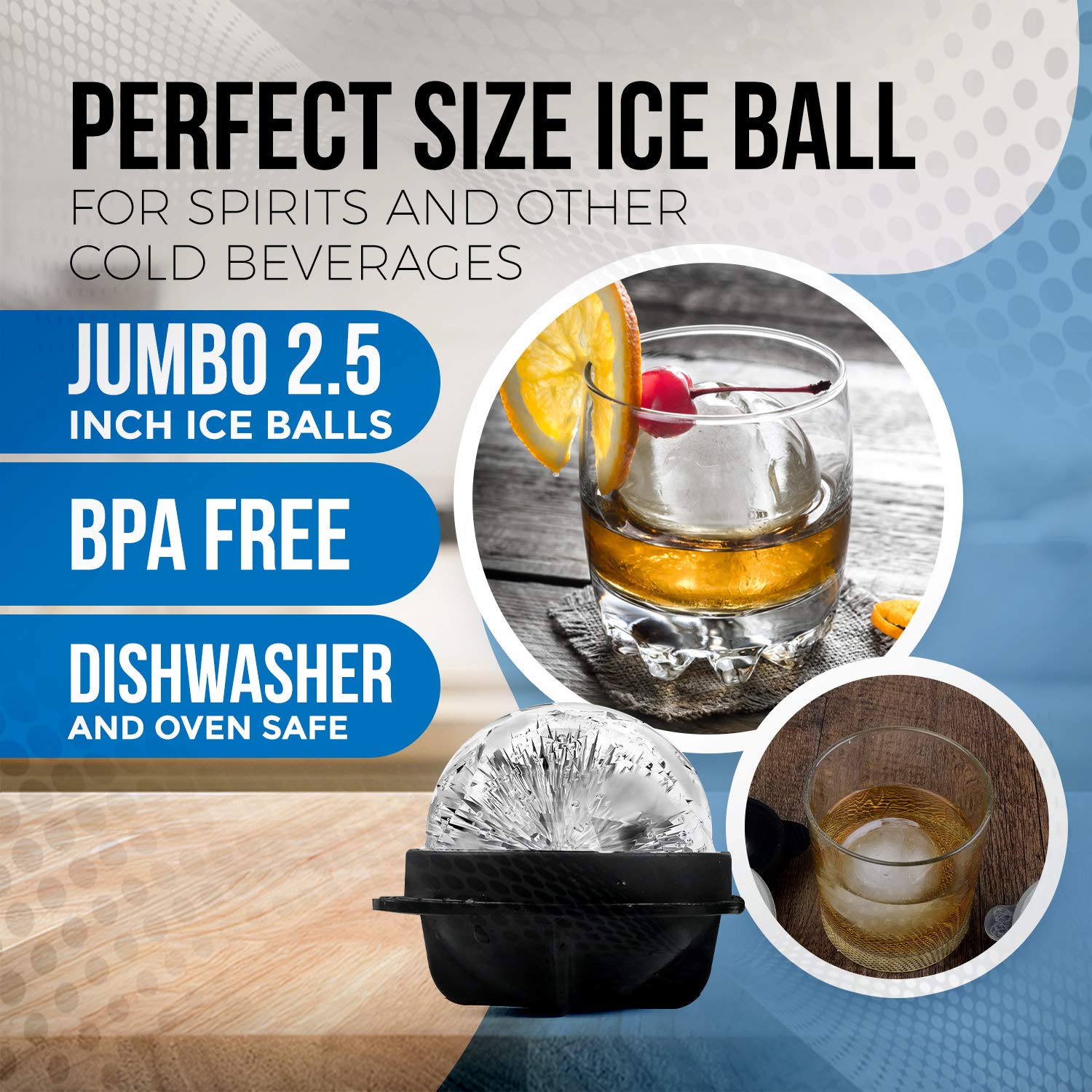 Shefio whiskey ice ball mold set keeps drinks cool with large spheres.