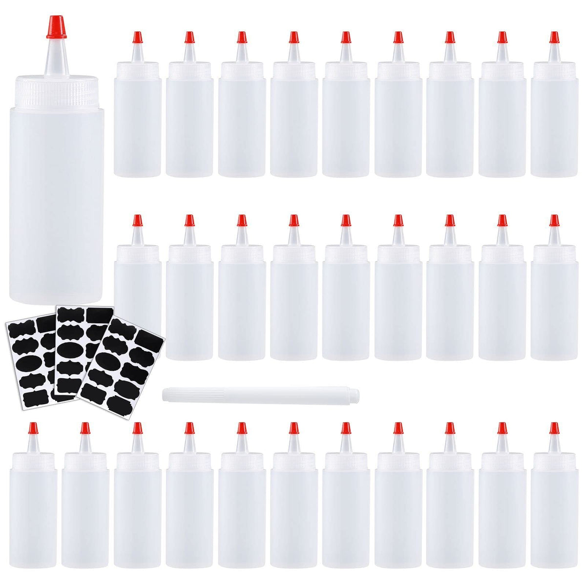 Shekure 30-pack 4 oz squeeze bottles set for versatile kitchen and crafts