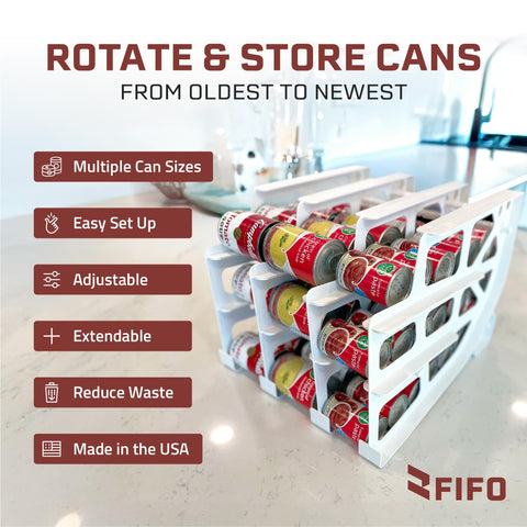 Shelf Reliance durable can rack, USA-made, built to last in busy kitchen.