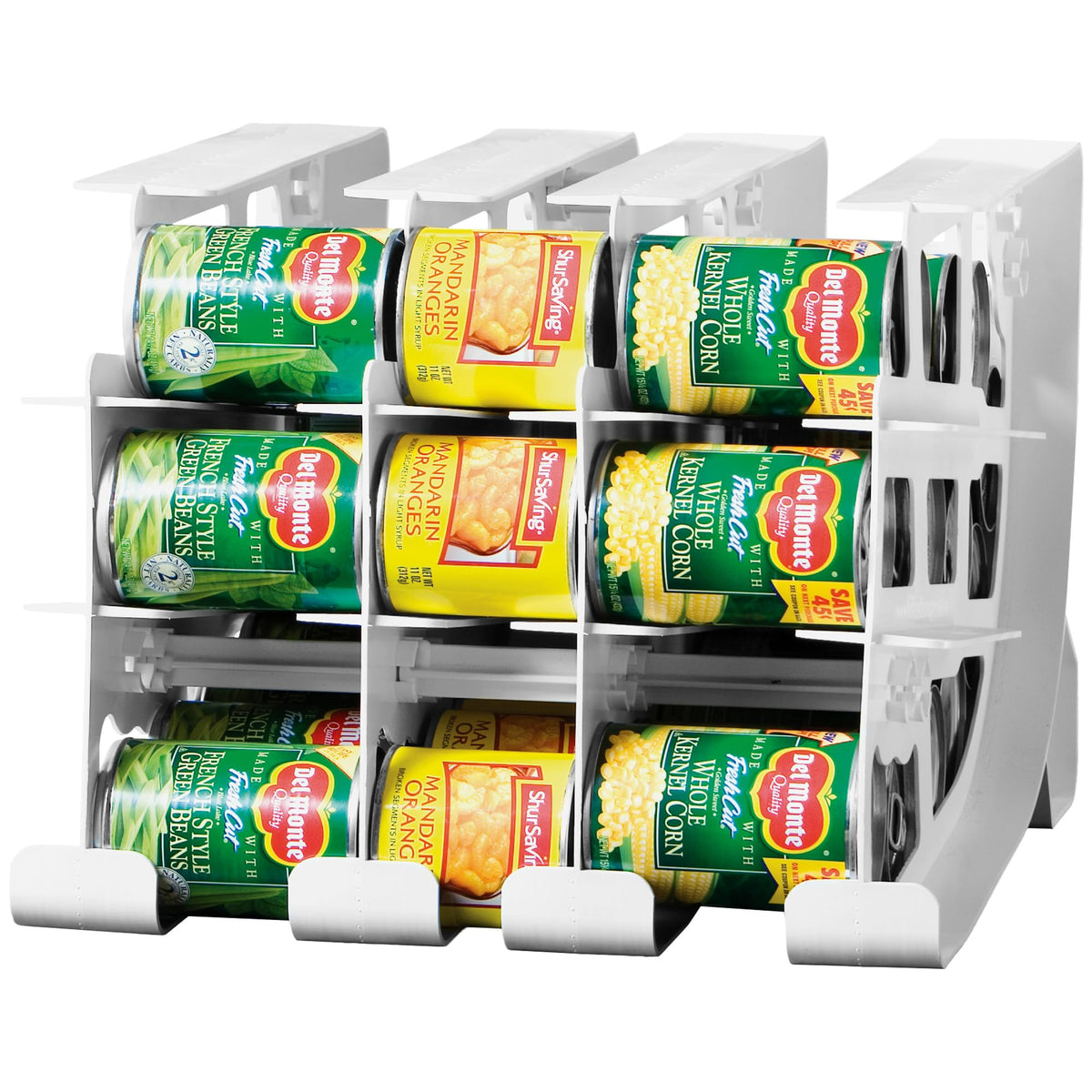 Shelf Reliance FIFO pantry organizer in action, 54-can capacity for neat, visible storage.