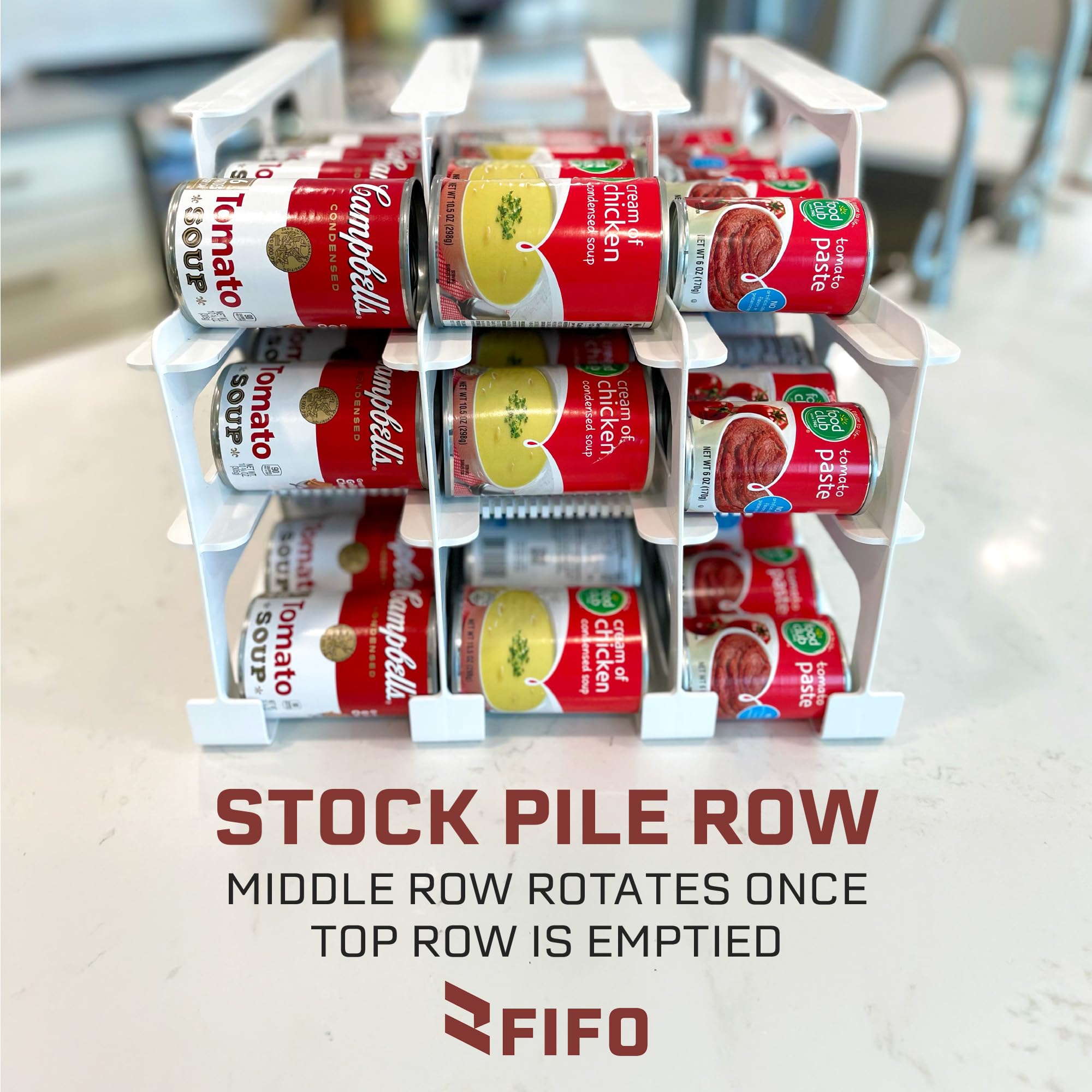 Shelf Reliance FIFO tracker demonstrates first-in-first-out rotation to reduce waste.