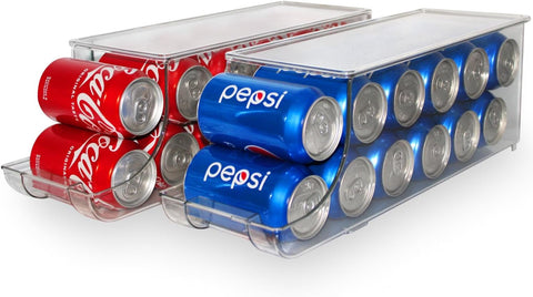ShelfShaper Soda Can Organizer holds 12 cans per bin for organized storage.